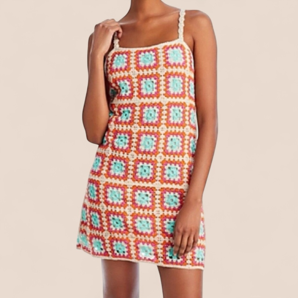 Granny Square Crochet Mini Dress. Size XS